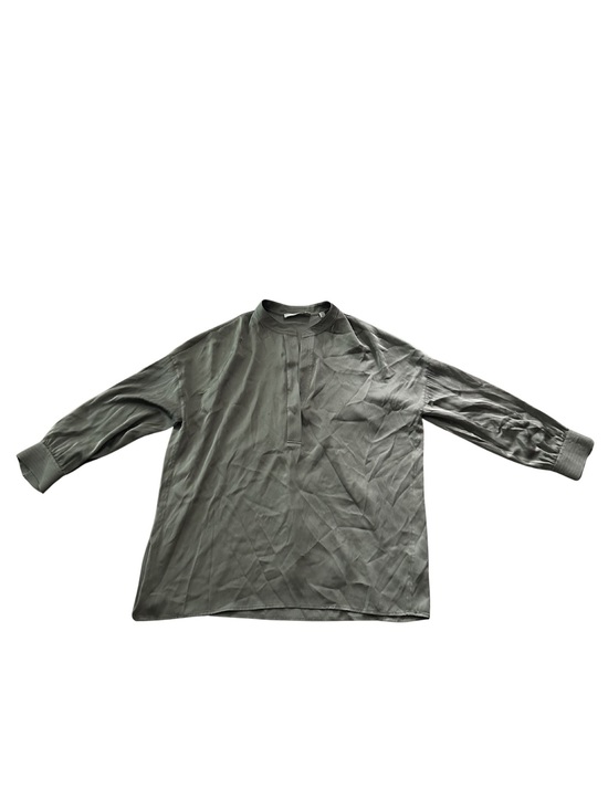 Vince Tops - Vince Silk Band Collar Long Sleeve Popover Blouse | Charcoal | Size S